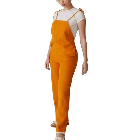 Urban Outfitters M Harley Linen Backless Overall Jumpsuit Orange - Picture 1 of 10